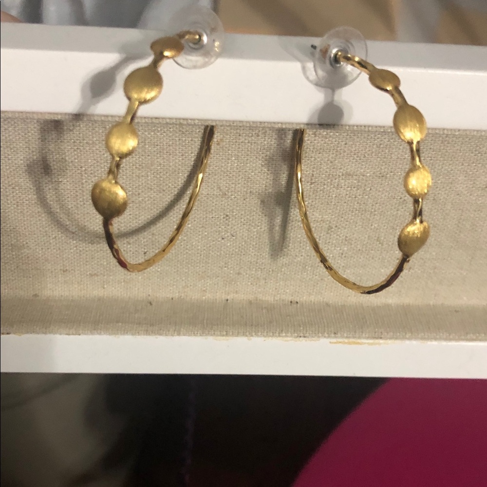Stella & Dot Gold Hoop Earrings with Textured Disc Details